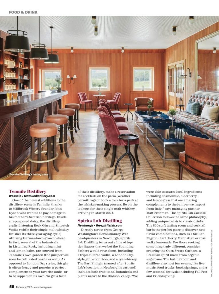 Hudson Valley Magazine 'In Good Spirits' Article, February 2022